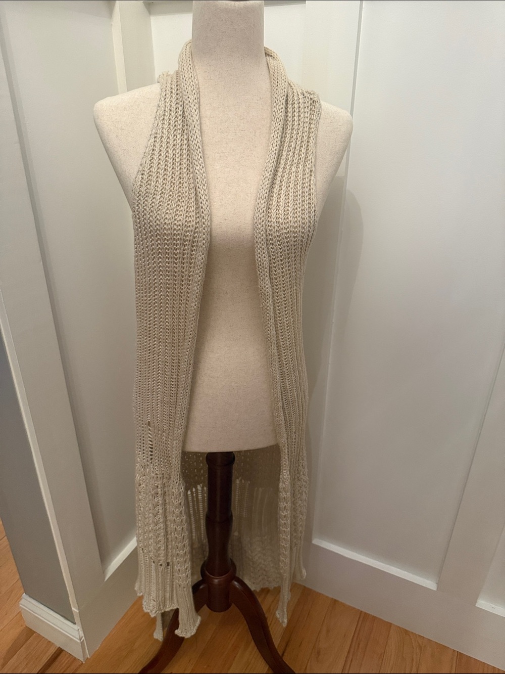 Mystree Cream Open-Front Knit Vest